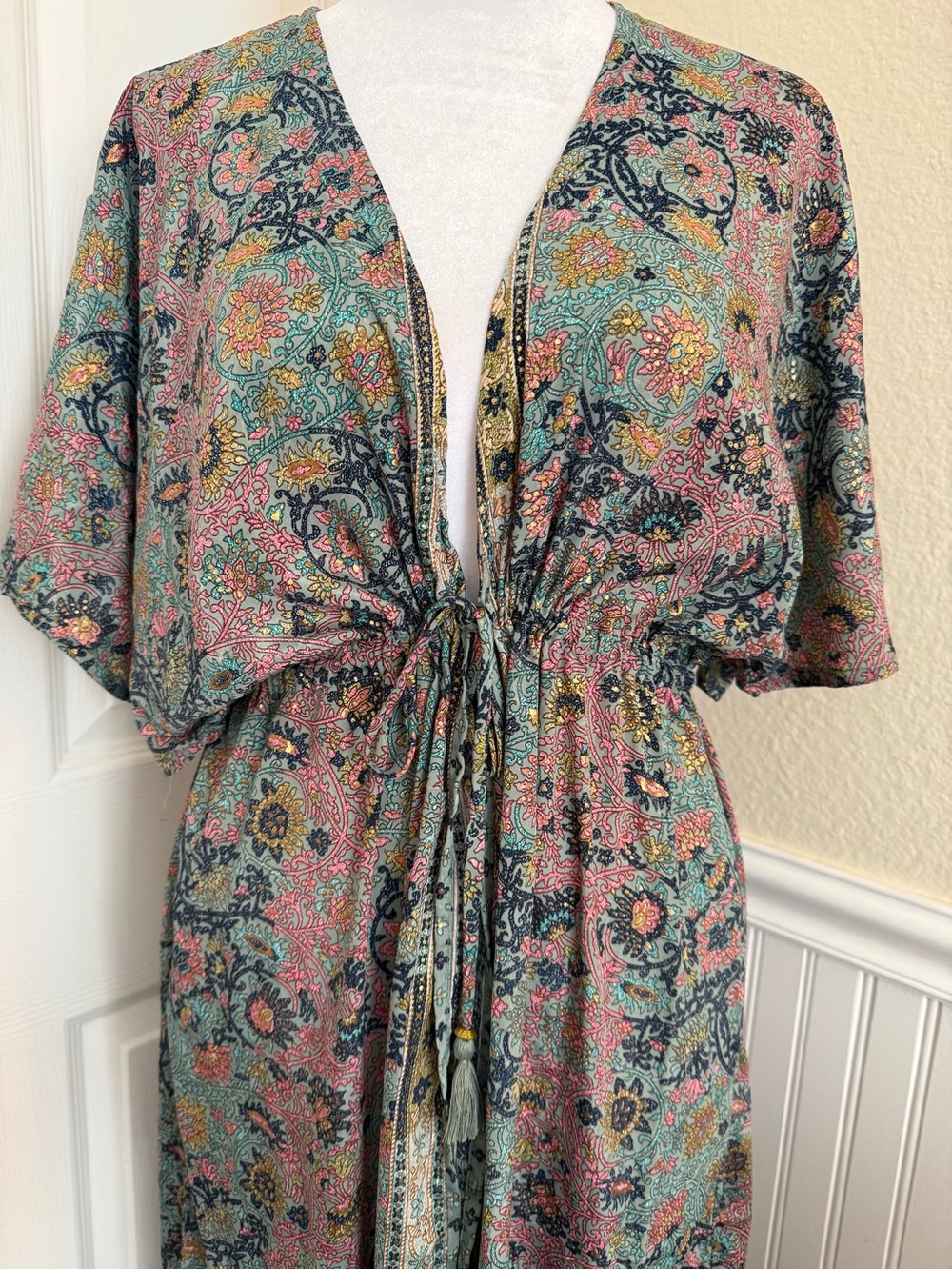 Paani Boho Floral Drawstring Swim Coverup in Mauve & Teal
